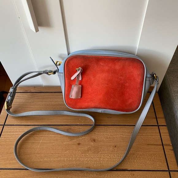 J. Crew Handbags - J. Crew Colorblock Crossbody Bag Blue Pink Suede Leather Small Gold Hardware